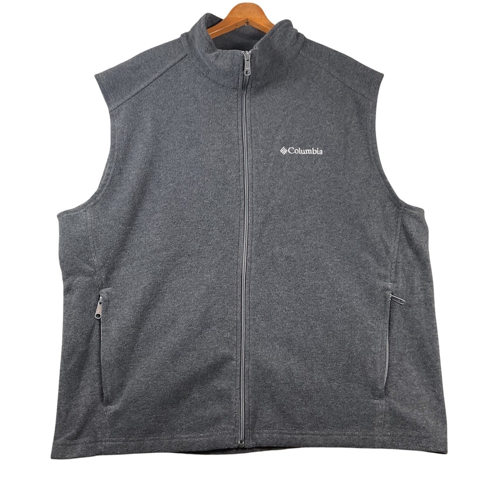 Columbia Fleece Vest Mens XL Gray Full Zip Mock Neck Sleeveless Jacket